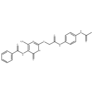 N-(2-((2-((4-acetamidophenyl)amino)-2-oxoethyl)thio)-4-amino-6-oxo-1,6-dihydropyrimidin-5-yl)benzamide Structure