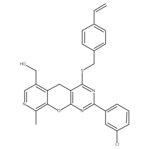[5-(3-Chlorophenyl)-7-{[(4-ethenylphenyl)methyl]sulfanyl}-14-methyl-2-oxa-4,6,13-triazatricyclo[8.4.0.0^{3,8}]tetradeca-1(10),3(8),4,6,11,13-hexaen-11-yl]methanol结构式