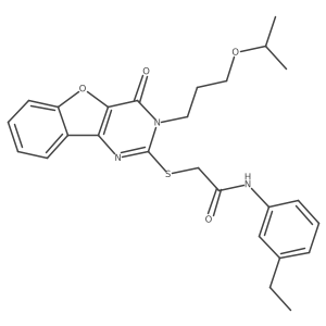 N-(3-ethylphenyl)-2-((3-(3-isopropoxypropyl)-4-oxo-3,4-dihydrobenzofuro[3,2-d]pyrimidin-2-yl)thio)acetamide结构式