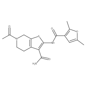 6-Acetyl-2-(2,5-dimethylfuran-3-carboxamido)-4,5,6,7-tetrahydrothieno[2,3-c]pyridine-3-carboxamide结构式