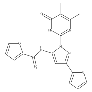 N-(1-(4,5-dimethyl-6-oxo-1,6-dihydropyrimidin-2-yl)-3-(thiophen-2-yl)-1H-pyrazol-5-yl)furan-2-carboxamide结构式