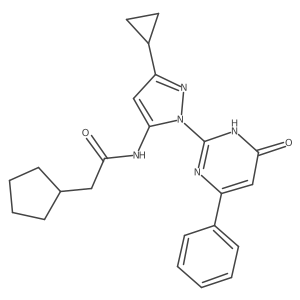 2-cyclopentyl-N-(3-cyclopropyl-1-(6-oxo-4-phenyl-1,6-dihydropyrimidin-2-yl)-1H-pyrazol-5-yl)acetamide Structure