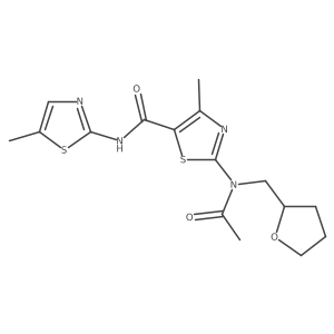 2-[acetyl(tetrahydrofuran-2-ylmethyl)amino]-4-methyl-N-(5-methyl-1,3-thiazol-2-yl)-1,3-thiazole-5-carboxamide结构式