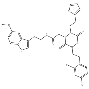 2-(4-(2,4-Dichlorophenethyl)-3,6-dioxo-1-(2-(thiophen-2-yl)ethyl)piperazin-2-yl)-N-(2-(5-methoxy-1H-indol-3-yl)ethyl)acetamide Structure