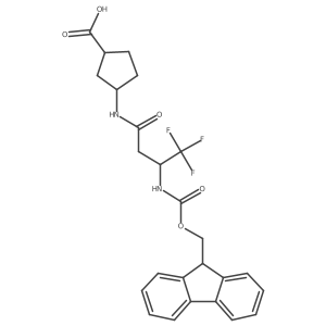 3-[3-({[(9H-fluoren-9-yl)methoxy]carbonyl}amino)-4,4,4-trifluorobutanamido]cyclopentane-1-carboxylic acid Structure