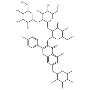 7-[(6-Deoxy-I+/--L-mannopyranosyl)oxy]-3-[(O-I(2)-D-glucopyranosyl-(1a2)-O-I(2)-D-glucopyranosyl-(1a2)-I(2)-D-glucopyranosyl)oxy]-5-hydroxy-2-(4-hydroxyphenyl)-4H-1-benzopyran-4-one Structure