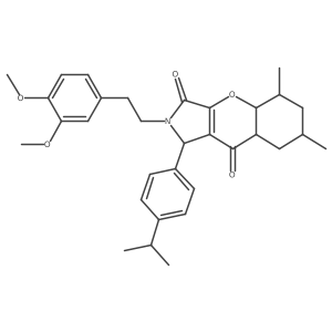 2-[2-(3,4-dimethoxyphenyl)ethyl]-5,7-dimethyl-1-(4-propan-2-ylphenyl)-4a,5,6,7,8,8a-hexahydro-1H-chromeno[2,3-c]pyrrole-3,9-dione结构式