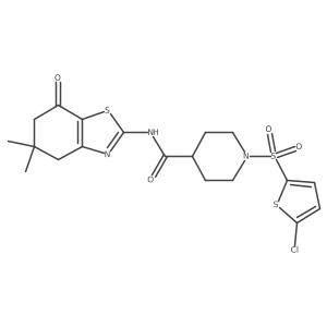 1-((5-chlorothiophen-2-yl)sulfonyl)-N-(5,5-dimethyl-7-oxo-4,5,6,7-tetrahydrobenzo[d]thiazol-2-yl)piperidine-4-carboxamide Structure