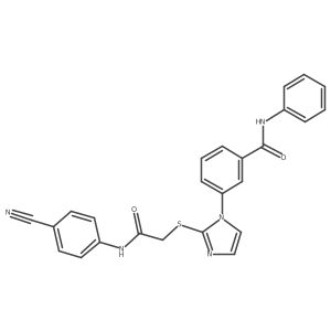 3-(2-((2-((4-cyanophenyl)amino)-2-oxoethyl)thio)-1H-imidazol-1-yl)-N-phenylbenzamide Structure