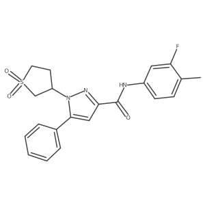 1-(1,1-dioxidotetrahydrothiophen-3-yl)-N-(3-fluoro-4-methylphenyl)-5-phenyl-1H-pyrazole-3-carboxamide结构式