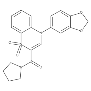 [4-(1,3-benzodioxol-5-yl)-1,1-dioxido-4H-1,4-benzothiazin-2-yl](pyrrolidin-1-yl)methanone结构式