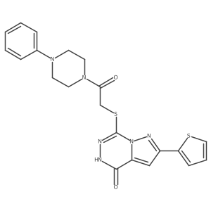 7-{[2-oxo-2-(4-phenylpiperazin-1-yl)ethyl]sulfanyl}-2-(thiophen-2-yl)-4H,5H-pyrazolo[1,5-d][1,2,4]triazin-4-one结构式