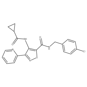 N-[(4-chlorophenyl)methyl]-4-cyclopropaneamido-3-(pyridin-2-yl)-1,2-thiazole-5-carboxamide结构式