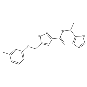 5-[(3-fluorophenoxy)methyl]-N-[1-(1H-imidazol-2-yl)ethyl]-1H-pyrazole-3-carboxamide结构式
