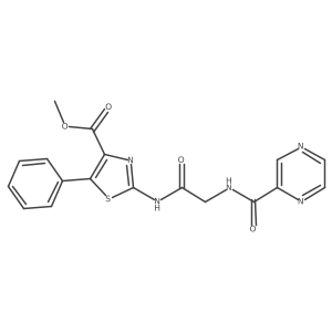 Methyl 5-phenyl-2-(2-(pyrazine-2-carboxamido)acetamido)thiazole-4-carboxylate结构式