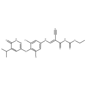 Carbamic acid, N-[(2Z)-2-cyano-2-[2-[3,5-dichloro-4-[[1,6-dihydro-5-(1-methylethyl)-6-oxo-3-pyridazinyl]oxy]phenyl]hydrazinylidene]acetyl]-, ethyl ester Structure