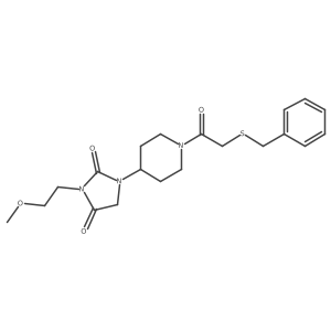 1-(1-(2-(Benzylthio)acetyl)piperidin-4-yl)-3-(2-methoxyethyl)imidazolidine-2,4-dione结构式
