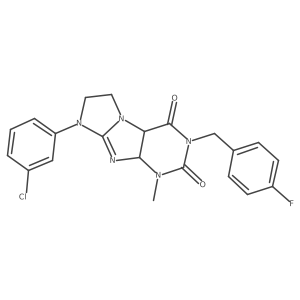 6-(3-Chlorophenyl)-2-[(4-fluorophenyl)methyl]-4-methyl-4a,7,8,9a-tetrahydropurino[7,8-a]imidazole-1,3-dione结构式