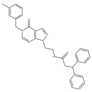 N-(2-(5-(3-fluorobenzyl)-4-oxo-4,5-dihydro-1H-pyrazolo[3,4-d]pyrimidin-1-yl)ethyl)-3,3-diphenylpropanamide结构式