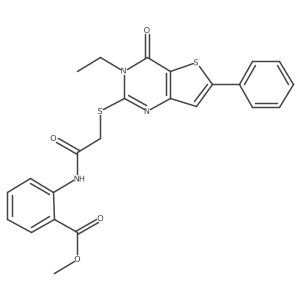 Methyl 2-(2-((3-ethyl-4-oxo-6-phenyl-3,4-dihydrothieno[3,2-d]pyrimidin-2-yl)thio)acetamido)benzoate Structure