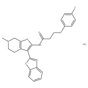 N-(3-(benzo[d]thiazol-2-yl)-6-methyl-4,5,6,7-tetrahydrothieno[2,3-c]pyridin-2-yl)-3-((4-fluorophenyl)thio)propanamide hydrochloride结构式