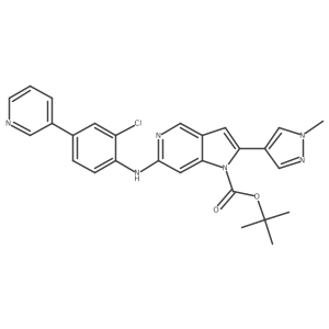 1,1-Dimethylethyl 6-[[2-chloro-4-(3-pyridinyl)phenyl]amino]-2-(1-methyl-1H-pyrazol-4-yl)-1H-pyrrolo[3,2-c]pyridine-1-carboxylate结构式
