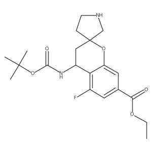 Ethyl 4-{[(tert-butoxy)carbonyl]amino}-5-fluoro-3,4-dihydrospiro[1-benzopyran-2,3'-pyrrolidine]-7-carboxylate结构式