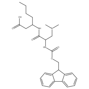 3-[(2S)-3-(dimethylamino)-2-({[(9H-fluoren-9-yl)methoxy]carbonyl}amino)propanamido]heptanoic acid结构式