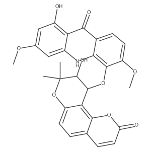 9(10H)-Acridinone, 5-[[(9R,10R)-9,10-dihydro-9-hydroxy-8,8-dimethyl-2-oxo-2H,8H-benzo[1,2-b:3,4-ba(2)]dipyran-10-yl]oxy]-1-hydroxy-3,6-dimethoxy-, rel-(-)- Structure