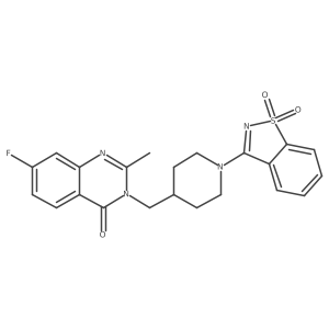 3-[[1-(1,1-Dioxo-1,2-benzothiazol-3-yl)piperidin-4-yl]methyl]-7-fluoro-2-methylquinazolin-4-one结构式