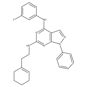 N~6~-(2-cyclohex-1-en-1-ylethyl)-N~4~-(3-fluorophenyl)-1-phenyl-1H-pyrazolo[3,4-d]pyrimidine-4,6-diamine结构式