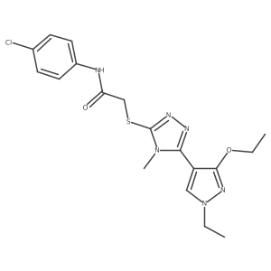 N-(4-chlorophenyl)-2-((5-(3-ethoxy-1-ethyl-1H-pyrazol-4-yl)-4-methyl-4H-1,2,4-triazol-3-yl)thio)acetamide结构式