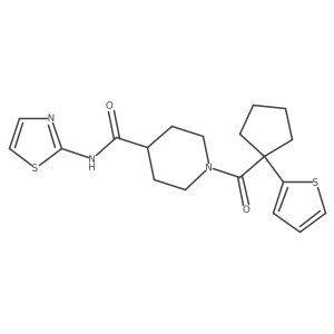 N-(thiazol-2-yl)-1-(1-(thiophen-2-yl)cyclopentanecarbonyl)piperidine-4-carboxamide结构式