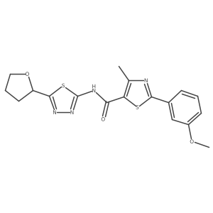 2-(3-methoxyphenyl)-4-methyl-N-[(2E)-5-(tetrahydrofuran-2-yl)-1,3,4-thiadiazol-2(3H)-ylidene]-1,3-thiazole-5-carboxamide Structure