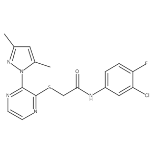 N-(3-chloro-4-fluorophenyl)-2-((3-(3,5-dimethyl-1H-pyrazol-1-yl)pyrazin-2-yl)thio)acetamide结构式