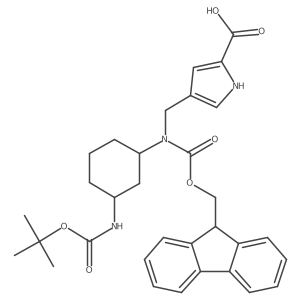 4-({[(1R,3R)-3-{[(tert-butoxy)carbonyl]amino}cyclohexyl]({[(9H-fluoren-9-yl)methoxy]carbonyl})amino}methyl)-1H-pyrrole-2-carboxylic acid Structure