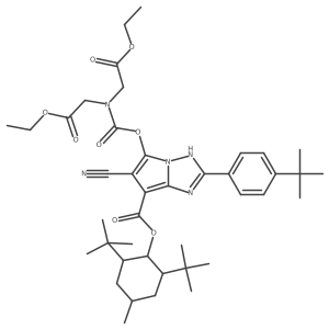 1H-pyrrolo[1,2-b][1,2,4]triazole-7-carboxylic acid, 5-[[[bis(2-ethoxy-2-oxoethyl)amino]carbonyl]oxy]-6-cyano-2-[4-(1,1-dimethylethyl)phenyl]-2,6-bis(1,1-dimethylethyl)-4-methylcyclohexyl ester Structure