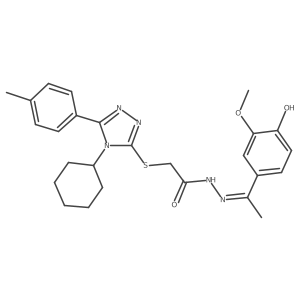 2-{[4-cyclohexyl-5-(4-methylphenyl)-4H-1,2,4-triazol-3-yl]sulfanyl}-N'-[(1E)-1-(4-hydroxy-3-methoxyphenyl)ethylidene]acetohydrazide Structure