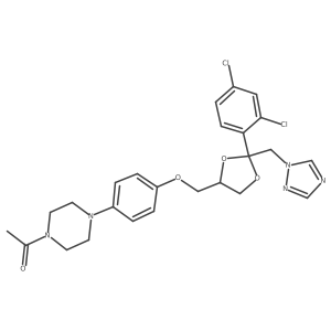Piperazine, 1-acetyl-4-[4-[[(2R,4S)-2-(2,4-dichlorophenyl)-2-(1H-1,2,4-triazol-1-ylmethyl)-1,3-dioxolan-4-yl]methoxy]phenyl]-, rel-结构式