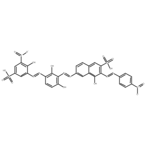 6-((2,6-Dihydroxy-3-((2-hydroxy-3-nitro-5-sulfophenyl)diazenyl)phenyl)diazenyl)-4-hydroxy-3-((4-nitrophenyl)diazenyl)naphthalene-2-sulfonic acid Structure