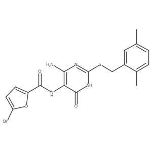 N-(4-amino-2-((2,5-dimethylbenzyl)thio)-6-oxo-1,6-dihydropyrimidin-5-yl)-5-bromofuran-2-carboxamide结构式