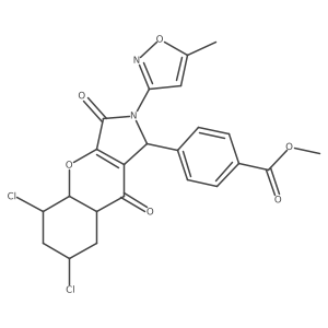 methyl 4-[5,7-dichloro-2-(5-methyl-1,2-oxazol-3-yl)-3,9-dioxo-4a,5,6,7,8,8a-hexahydro-1H-chromeno[2,3-c]pyrrol-1-yl]benzoate结构式