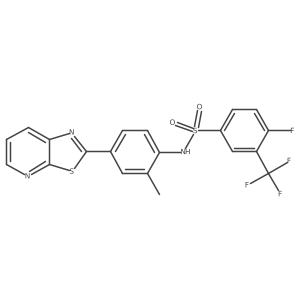 4-fluoro-N-(2-methyl-4-(thiazolo[5,4-b]pyridin-2-yl)phenyl)-3-(trifluoromethyl)benzenesulfonamide结构式