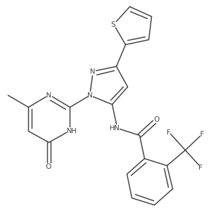 N-[1-(4-methyl-6-oxo-1,6-dihydropyrimidin-2-yl)-3-(thiophen-2-yl)-1H-pyrazol-5-yl]-2-(trifluoromethyl)benzamide Structure