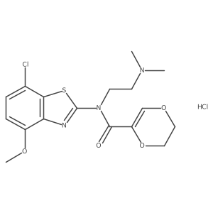 N-(7-chloro-4-methoxybenzo[d]thiazol-2-yl)-N-(2-(dimethylamino)ethyl)-5,6-dihydro-1,4-dioxine-2-carboxamide hydrochloride结构式