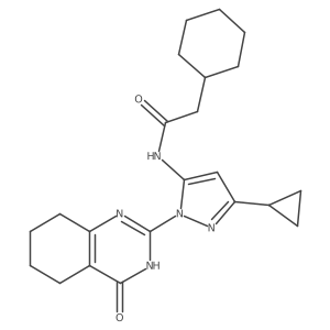 2-cyclohexyl-N-(3-cyclopropyl-1-(4-oxo-3,4,5,6,7,8-hexahydroquinazolin-2-yl)-1H-pyrazol-5-yl)acetamide结构式