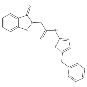 N-[(2Z)-5-benzyl-1,3,4-thiadiazol-2(3H)-ylidene]-2-(3-oxo-1,2-benzothiazol-2(3H)-yl)acetamide结构式