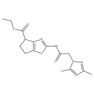ethyl 2-(2-(3,5-dimethyl-1H-pyrazol-1-yl)acetamido)-5,6-dihydro-4H-cyclopenta[d]thiazole-4-carboxylate Structure