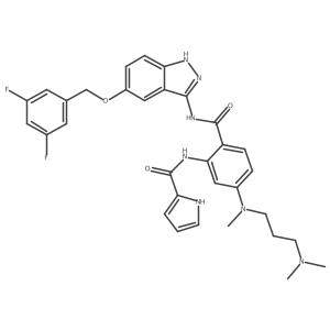 N-[2-({5-[(3,5-difluorobenzyl)oxy]-1H-indazol-3-yl}carbamoyl)-5-{[3-(dimethylamino)propyl](methyl)amino}phenyl]-1H-pyrrole-2-carboxamide结构式