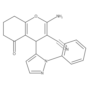 2-Amino-5-oxo-4-(2-phenylpyrazol-3-YL)-4,6,7,8-tetrahydrochromene-3-carbonitrile结构式